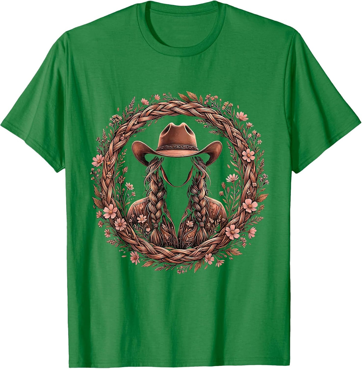 Men's Braided Cowboy Hat Western Illustration T-Shirt - Kelly Green