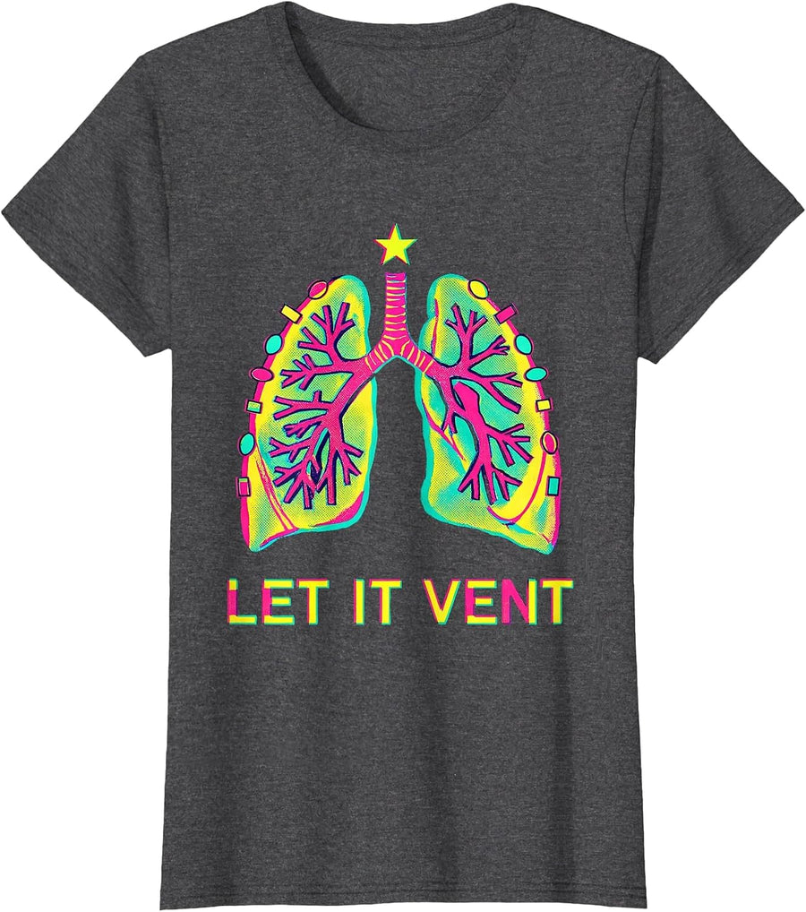 Women's Let It Vent Risograph Respiratory Therapist Christmas Humor T-Shirt - Dark Heather Grey