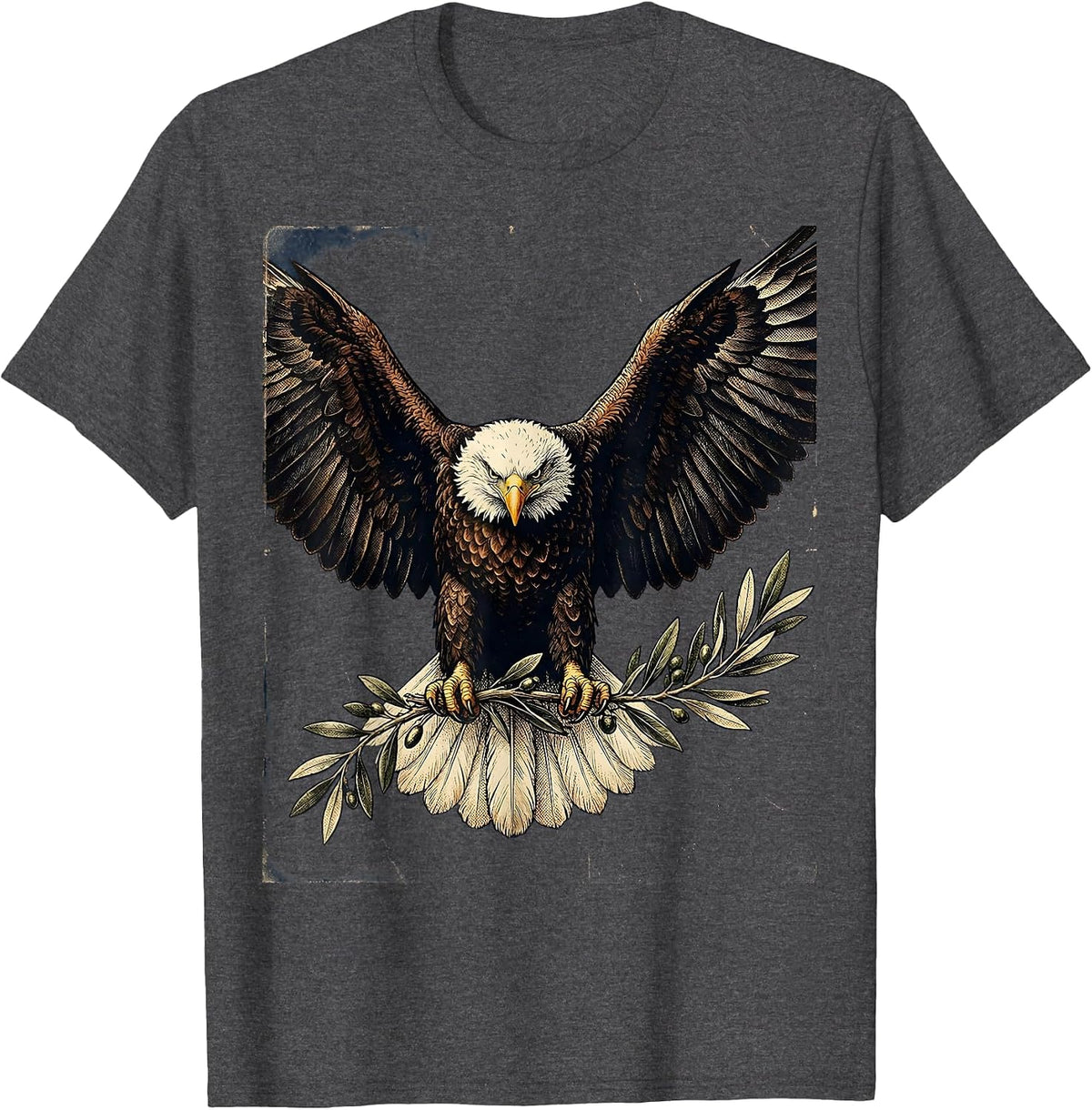 Men's Patriotic Bald Eagle Olive Branch Illustration T-Shirt - Dark Heather Grey