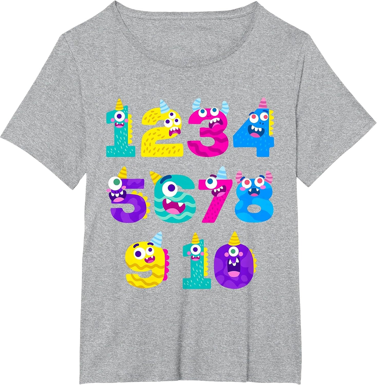 Funny Math Monster Numbers Learning Tee | School Education T-Shirt - Heather Grey
