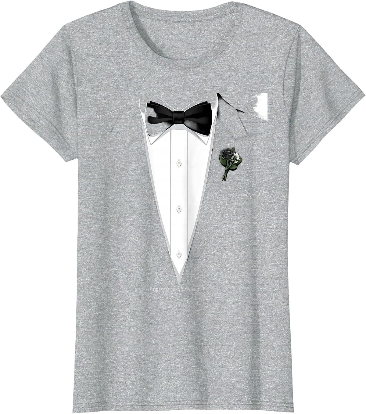 Dressed Up No Apologies Tuxedo Graphic Design T-Shirt - Heather Grey