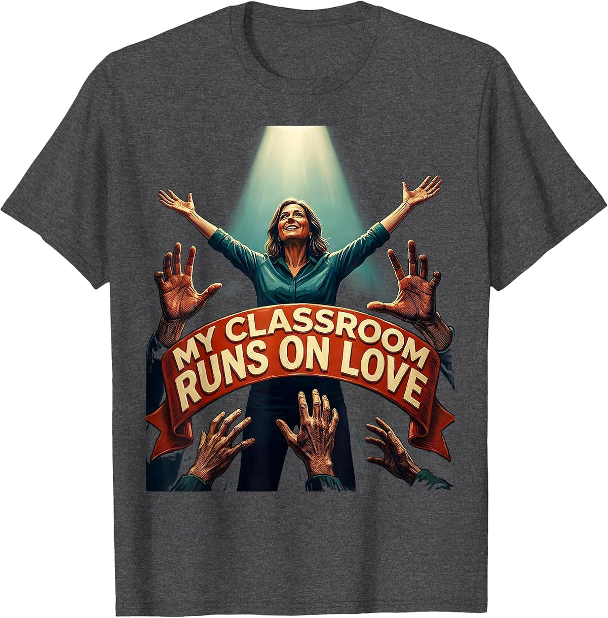 Men's My Classroom Runs On Love Sped Teacher Design T-Shirt - Dark Heather Grey