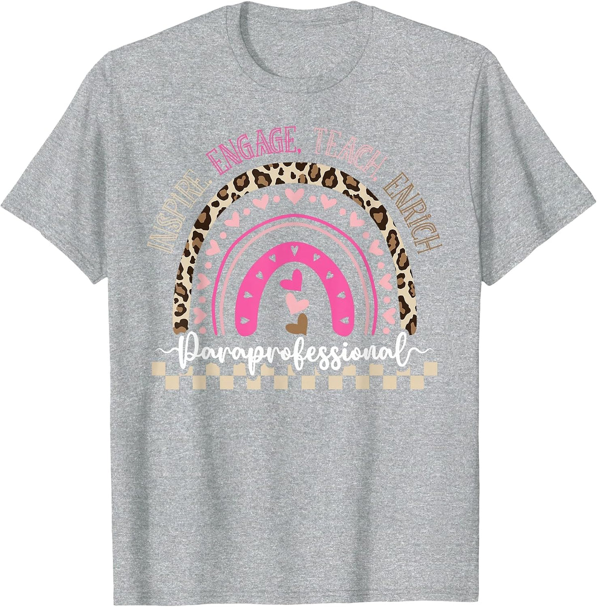 Paraprofessional Teacher para Rainbow Leopard Back to T-Shirt - Heather Grey