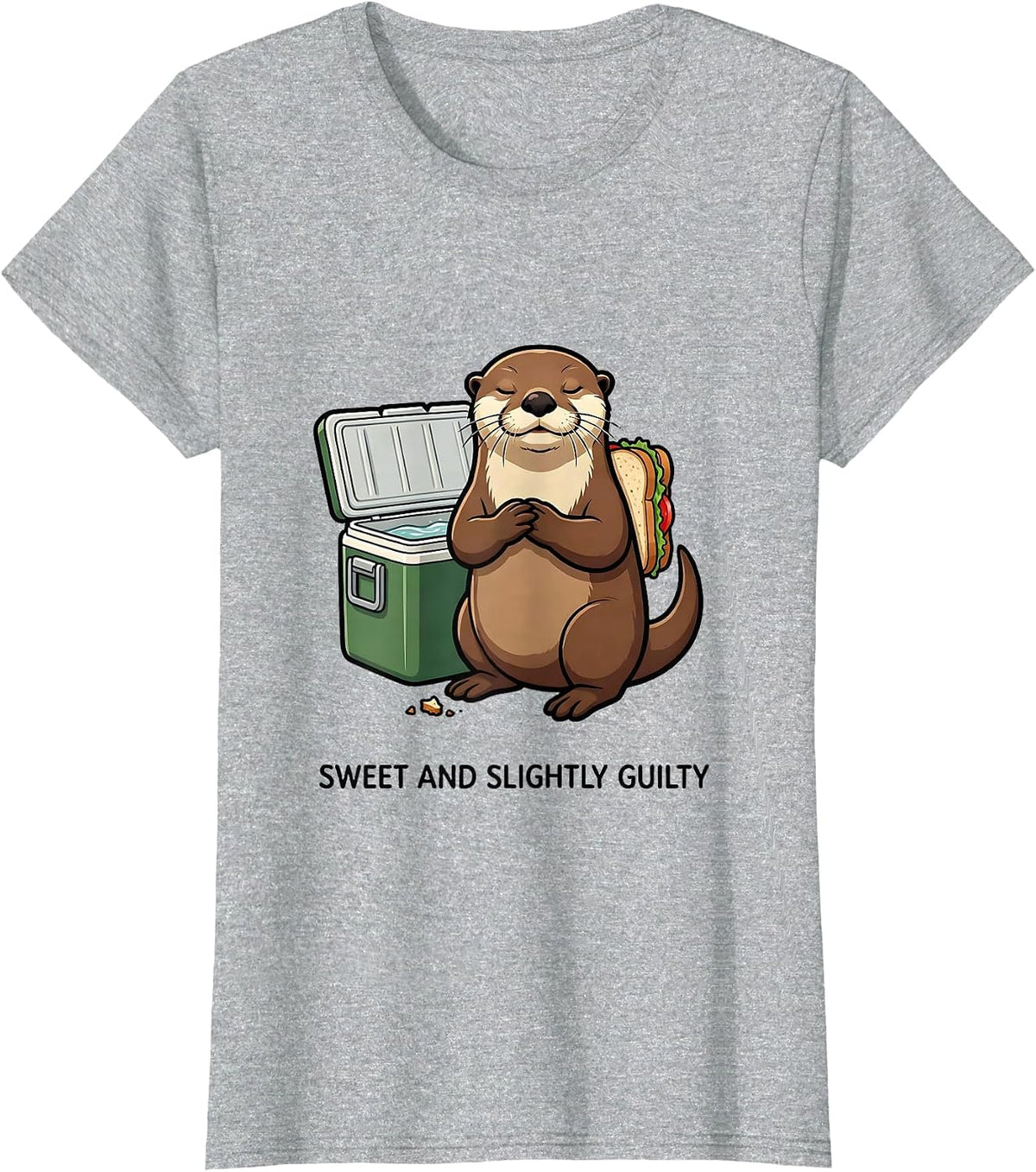 Sweet And Slightly Guilty Funny Otter Lover Animal Humor T-Shirt - Heather Grey