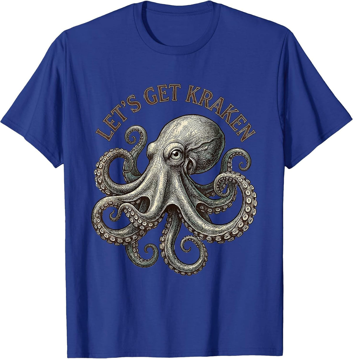 Men's Let's Get Kraken Crosshatch Octopus Etching Marine Biology T-Shirt - Royal Blue