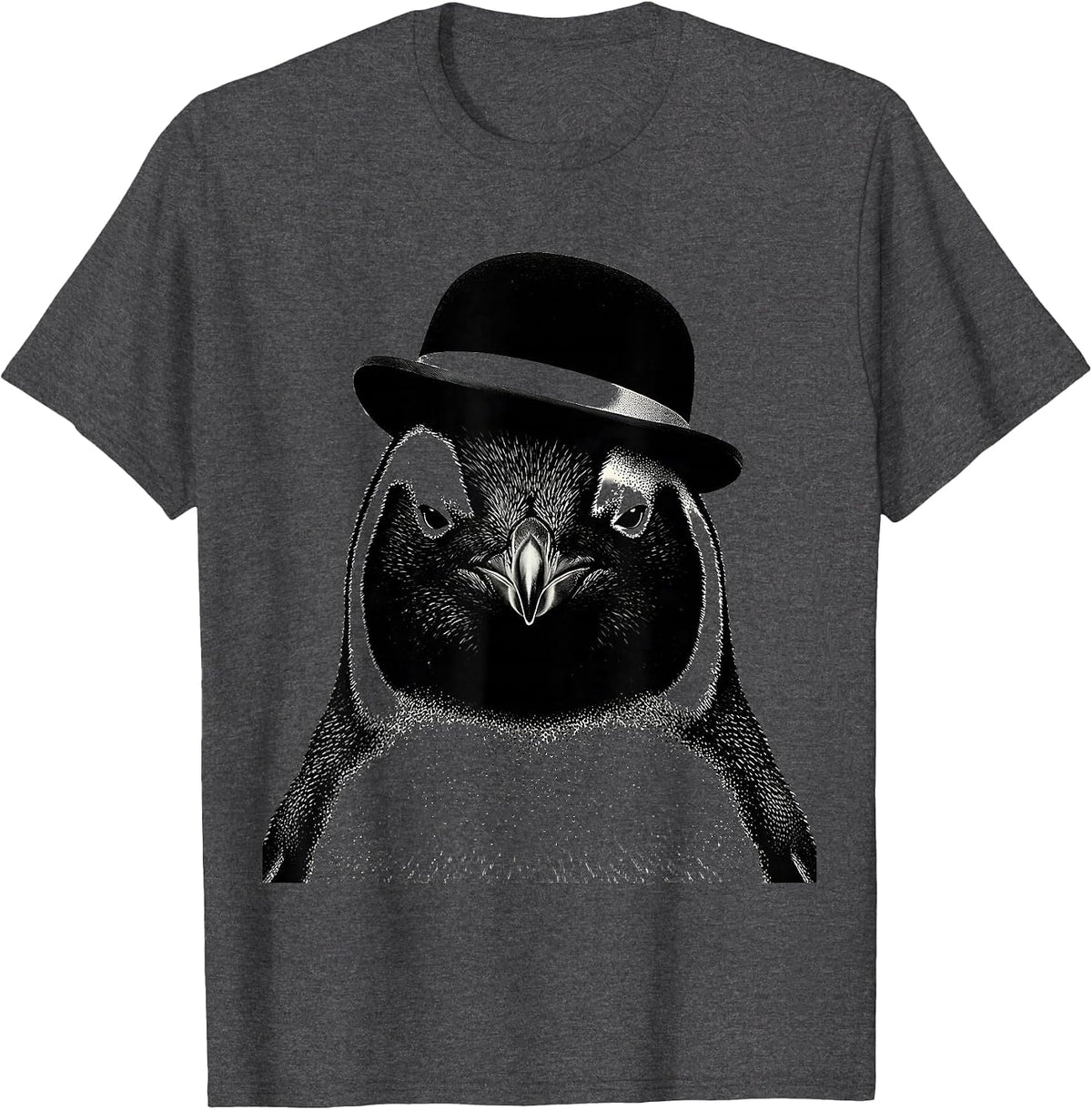 Men's Penguin Bust Novelty Animal Mascot Graphic T-Shirt - Dark Heather Grey