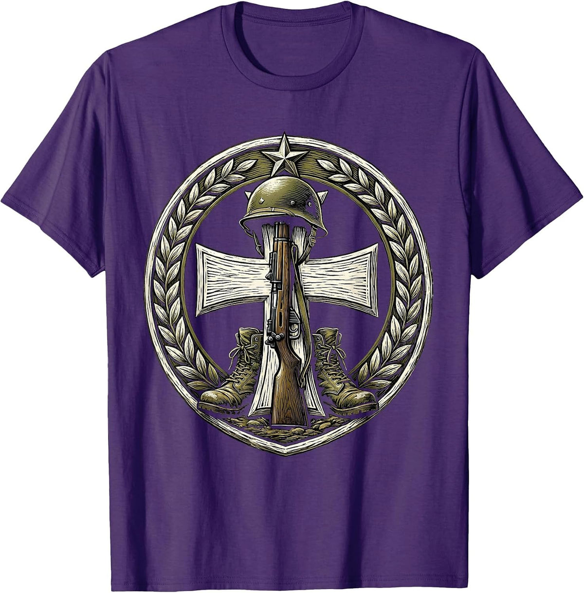 Proud Army Mom Soldier Helmet Memorial Graphic T-Shirt - Purple