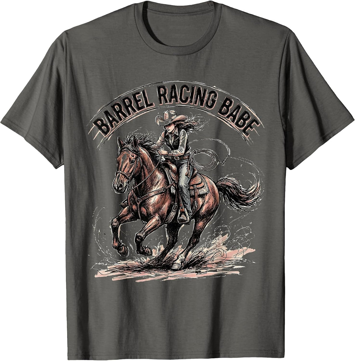 Barrel Racing Babe Western Rodeo Design T-Shirt - Asphalt Grey