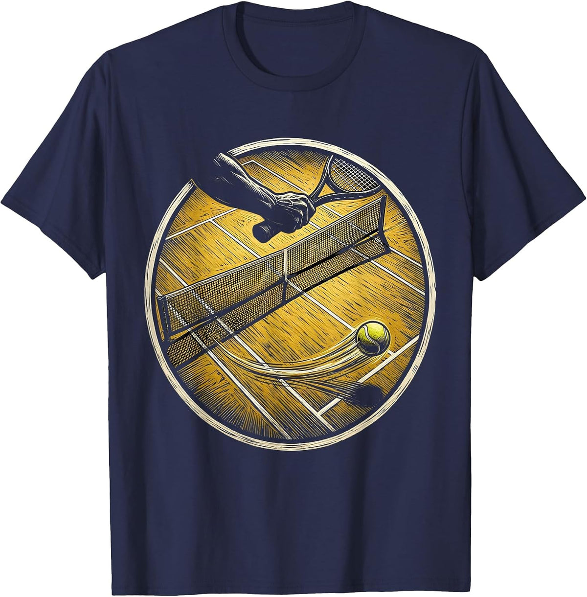 Tennis Ace Serve Overhead View Graphic T-Shirt - Navy Blue