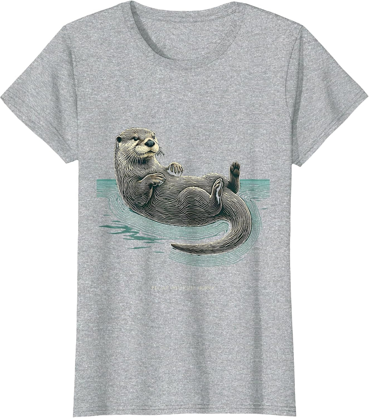 I Float Without Hurry Topographic Otter Animal Lover Gift T-Shirt - Heather Grey