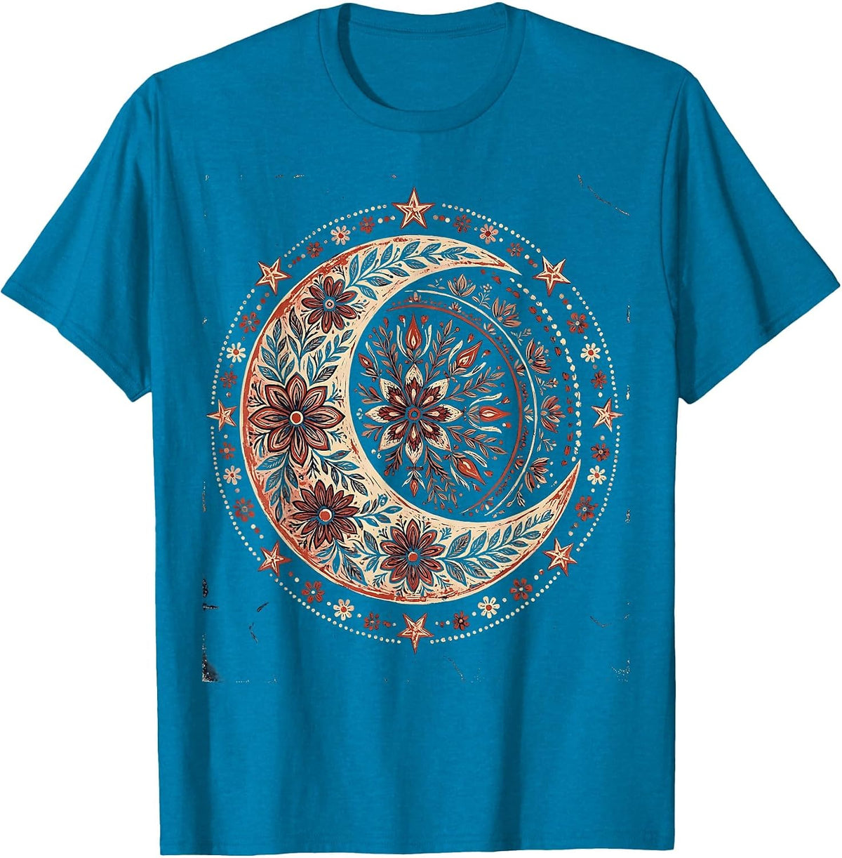Patriotic Crescent Moon and Stars Illustration T-Shirt - Sapphire Blue