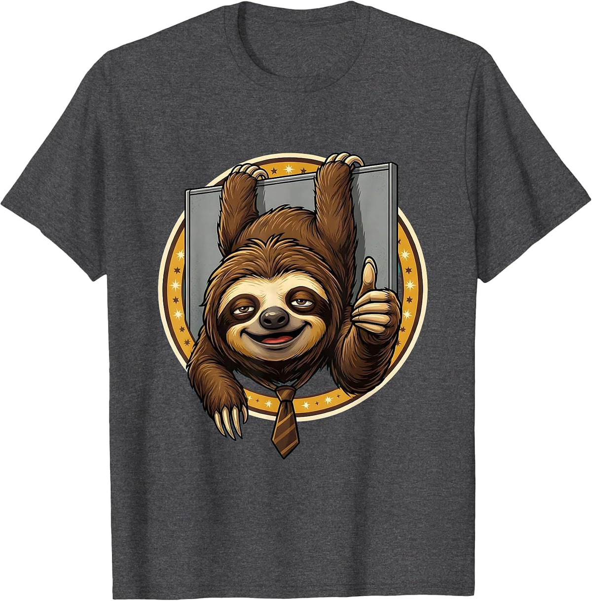 Men's Lazy Sloth Office Cubicle Funny Humor Graphic T-Shirt - Dark Heather Grey