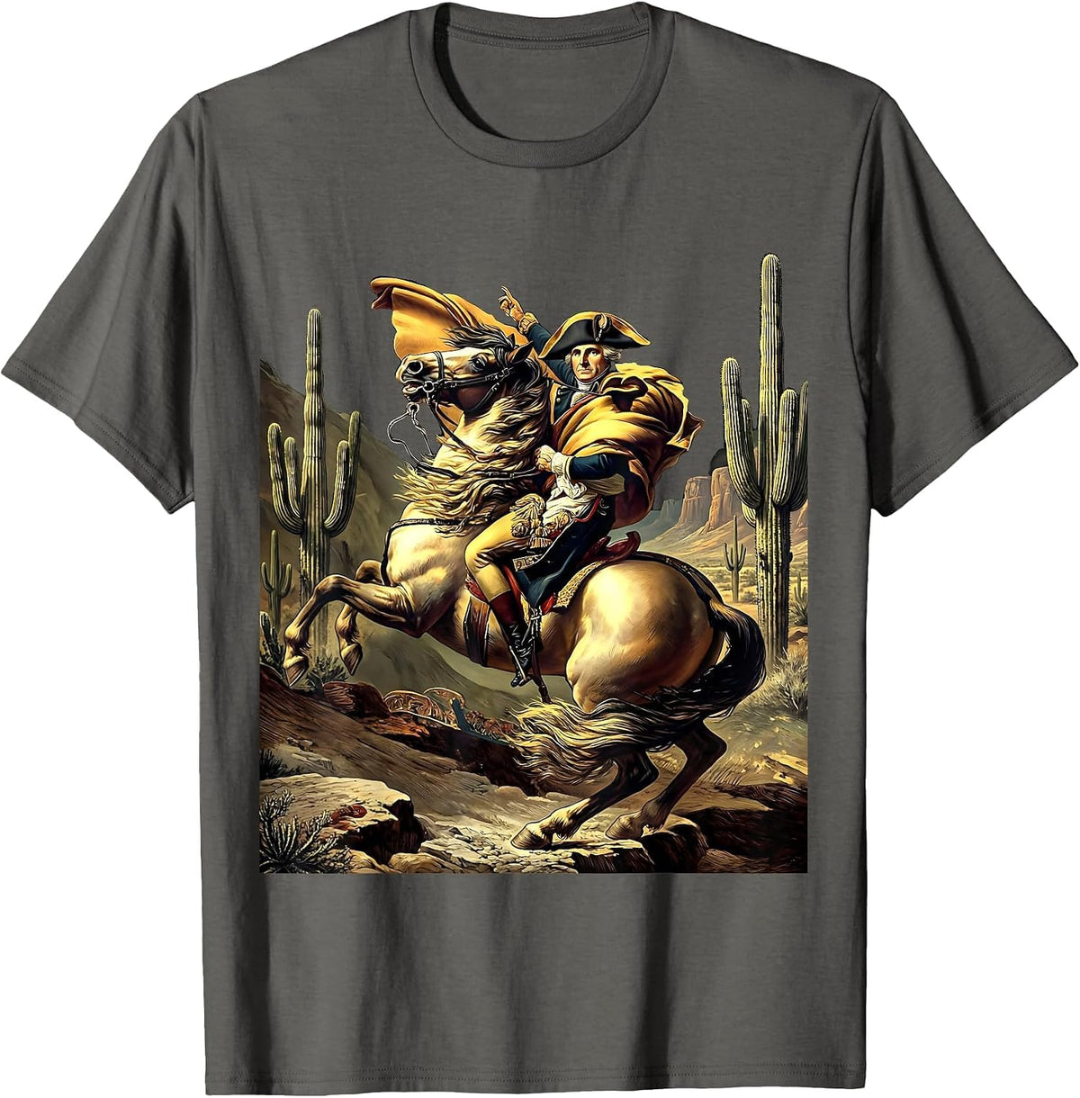 Lone Cowboy Riding Horse Through Desert T-Shirt - Asphalt Grey