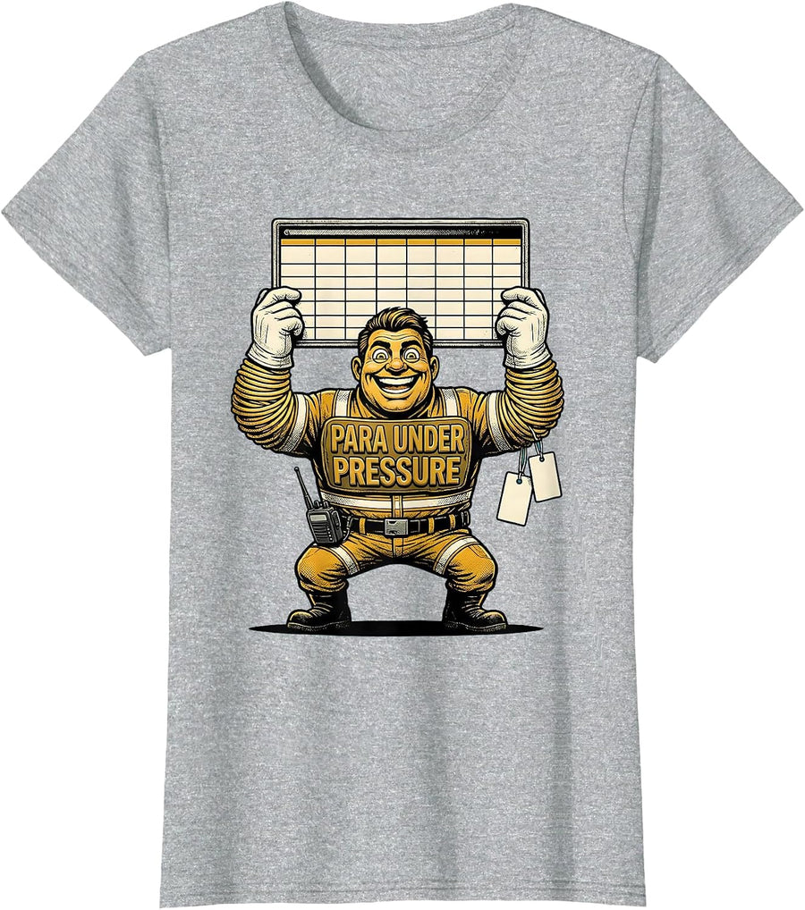 Para Under Pressure Retro Cartoon Paraprofessional Humor T-Shirt, Women, Heather Grey, Medium - As Pictured