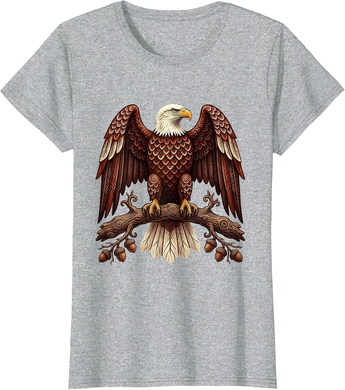 Bald Eagle Perched on Gnarled Oak Branch T-Shirt - Heather Grey