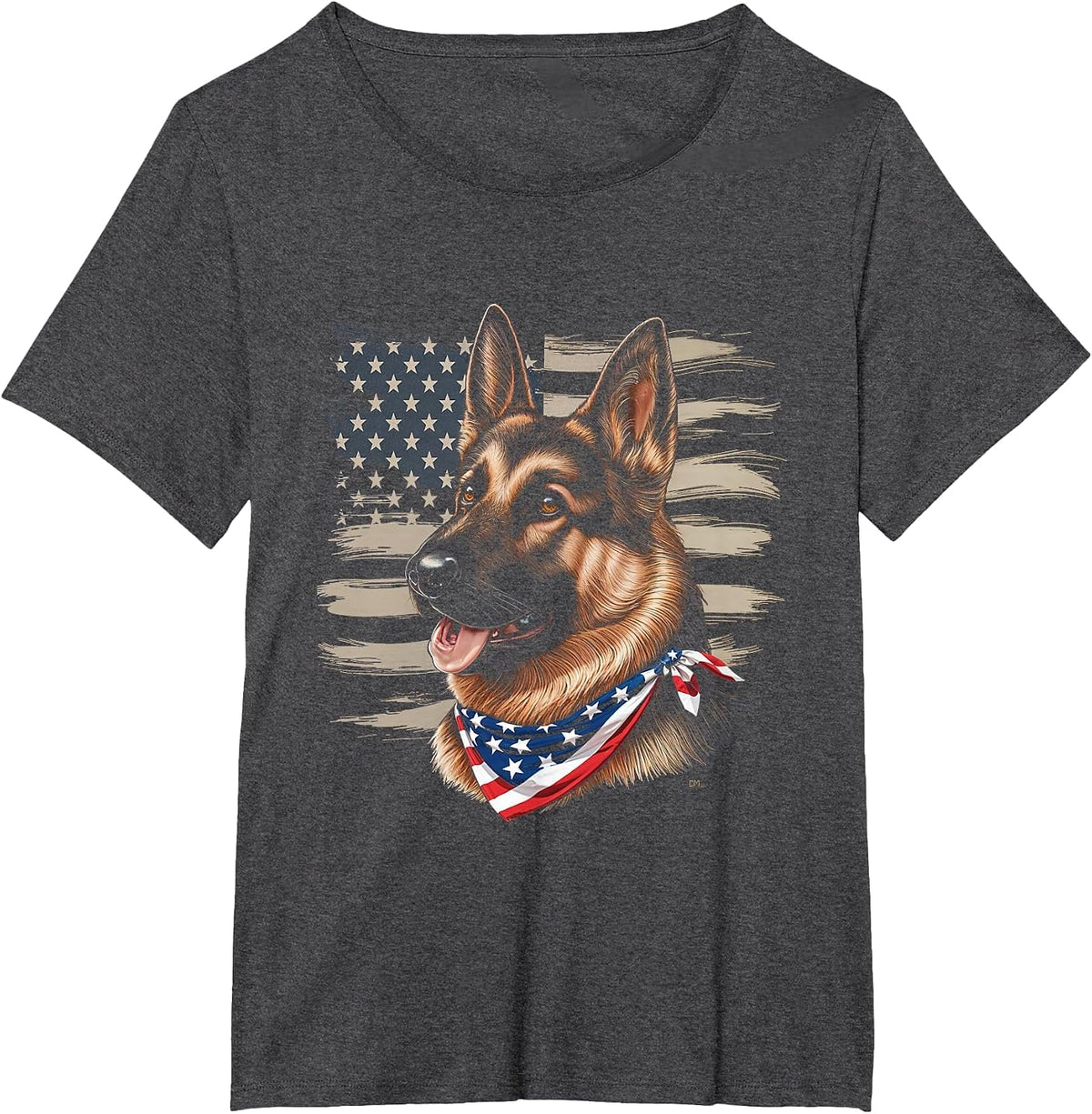 German Shepherd American Flag Dog Patriotic Pet T-Shirt - Dark Heather Grey