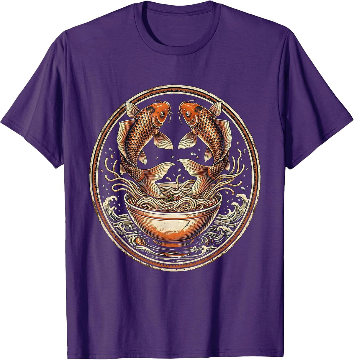 Men's Koi Fish Leaping From Noodle Bowl Graphic T-Shirt - Purple