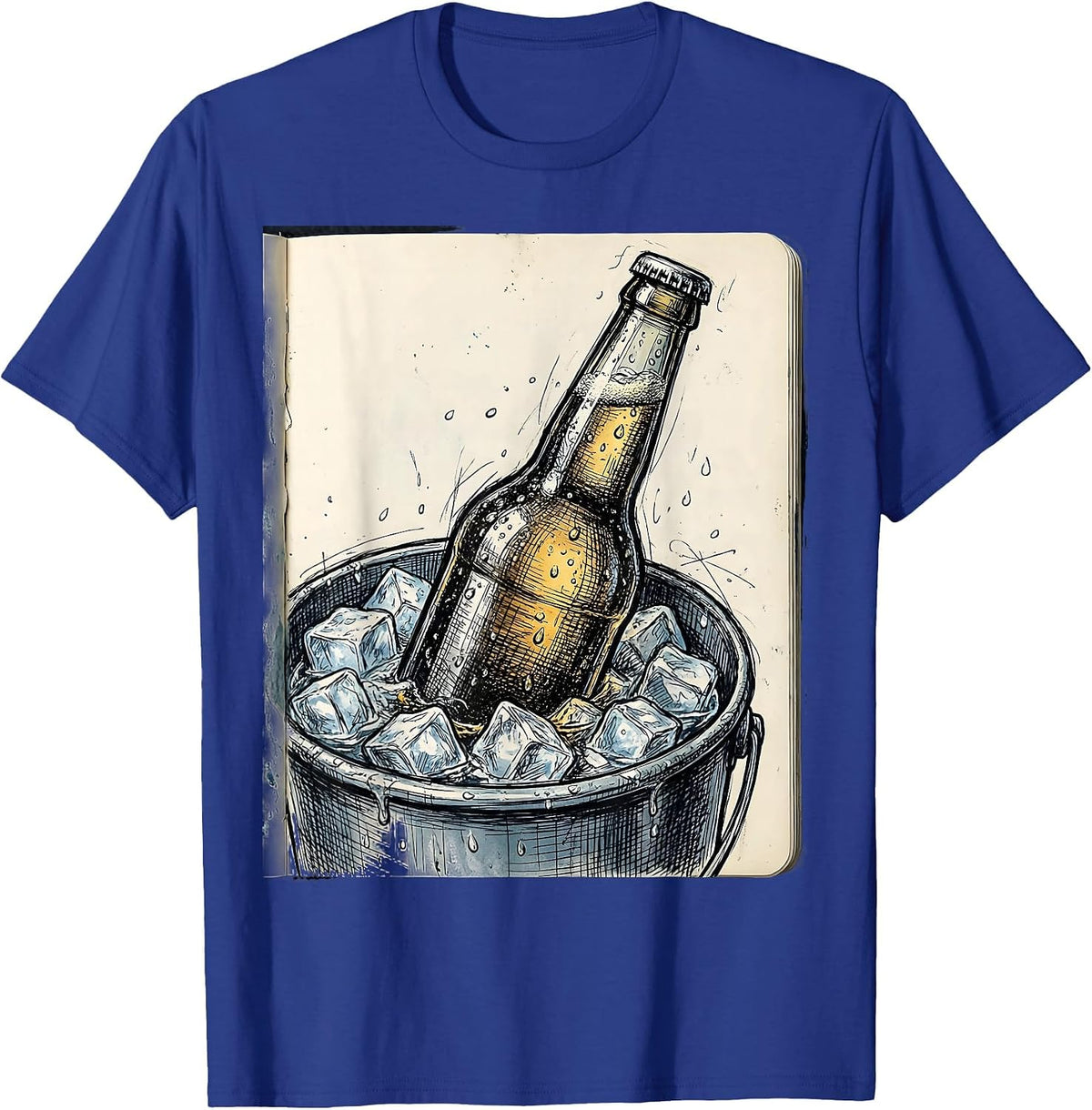 Icy Cold Beer Bottle Submerged in Water Graphic T-Shirt - Royal Blue