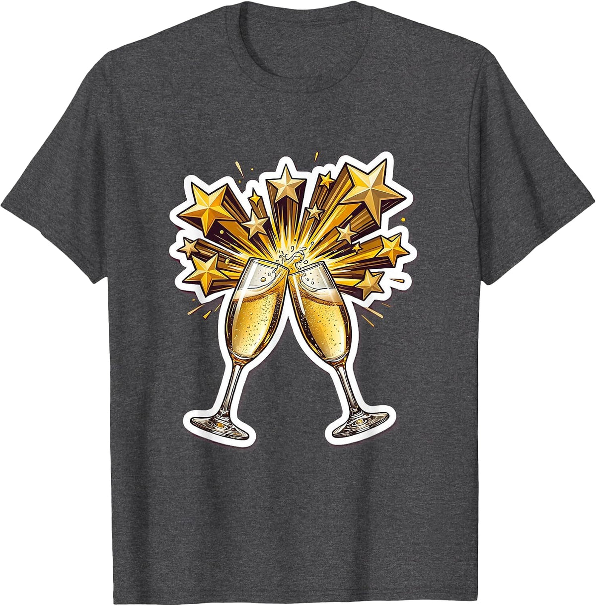 Birthday Celebration Champagne Clinking Stars Design T-Shirt - Dark Heather Grey