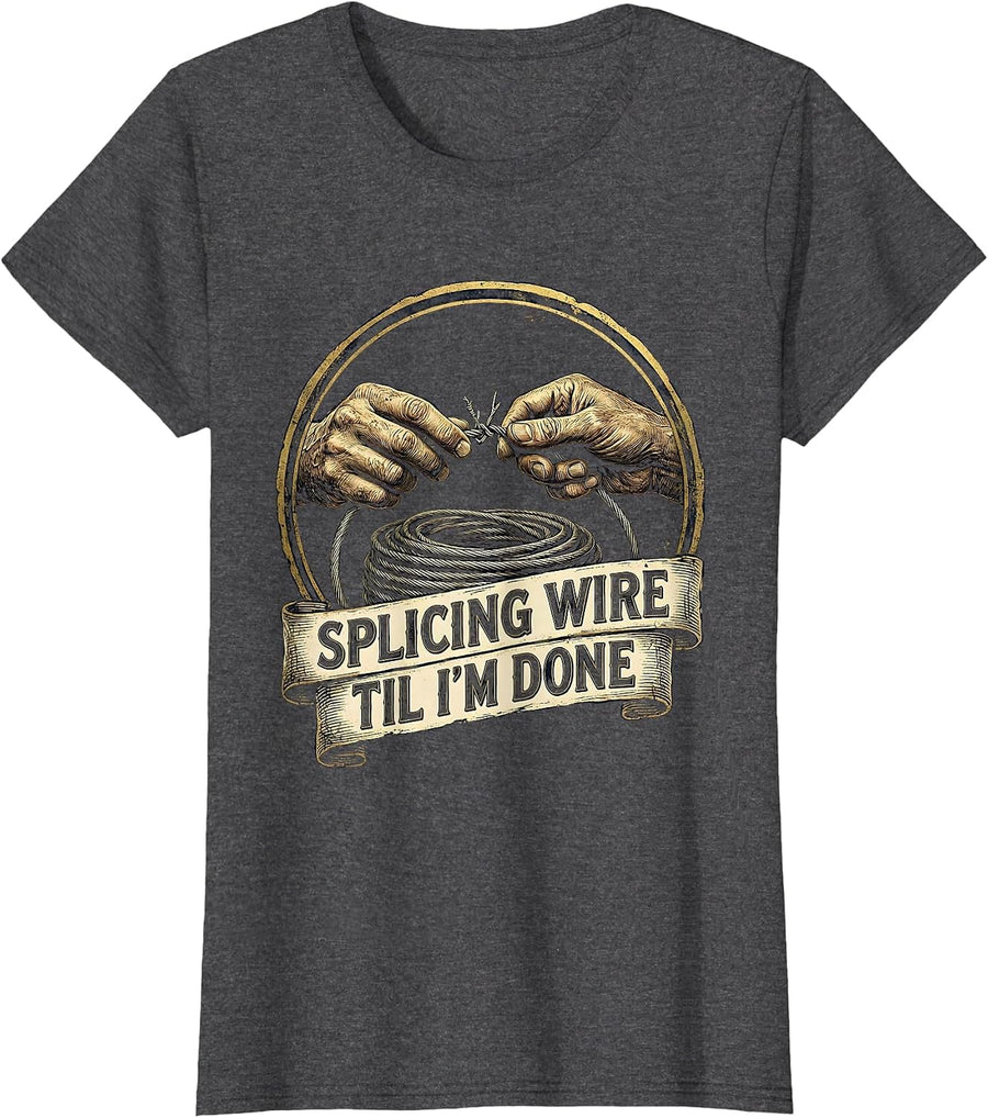 Women's Splicing Wire Til I'm Done Funny Electrician Skeleton Humor T-Shirt - Dark Heather Grey