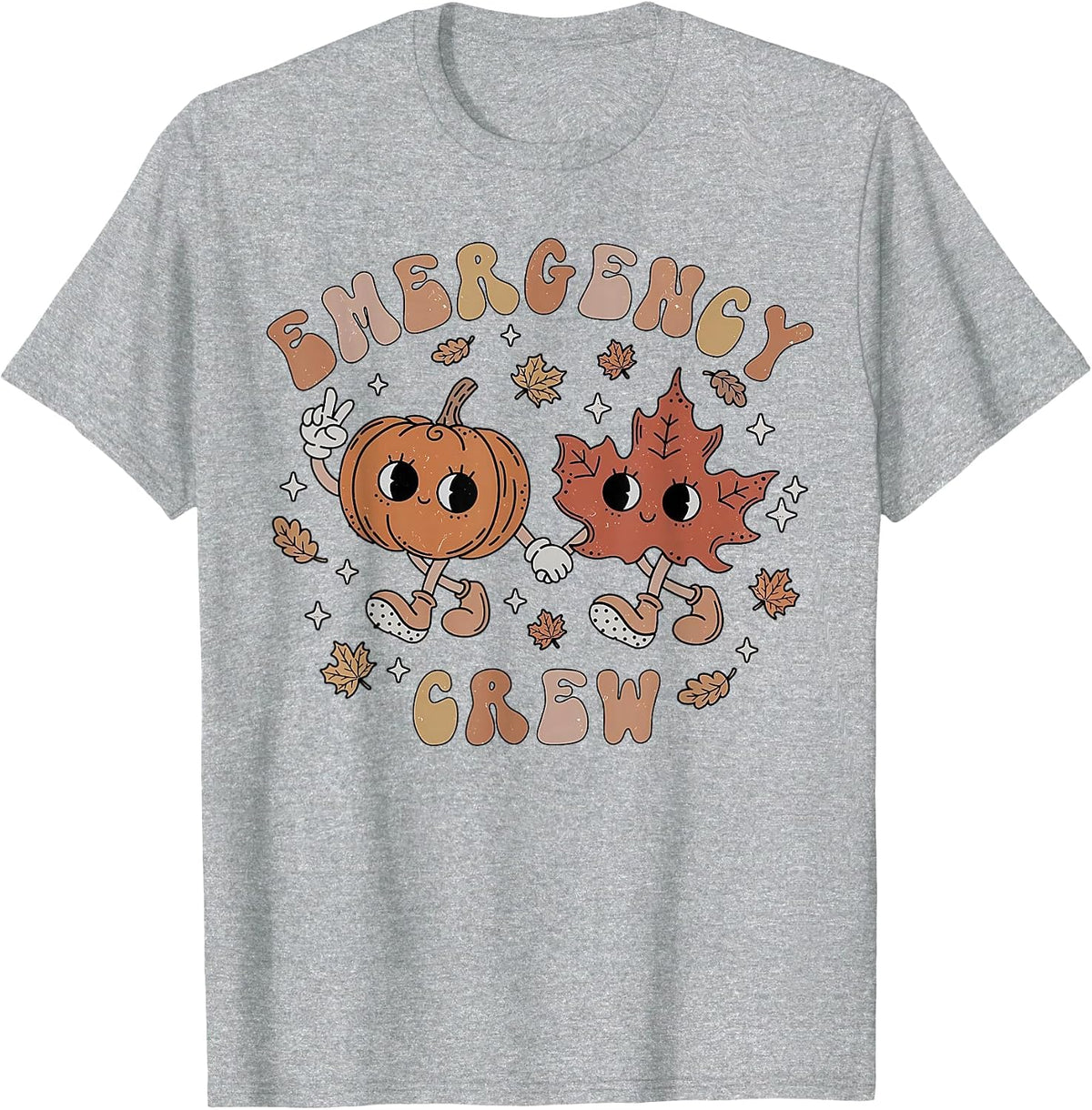 Emergency Crew Fall Emergency Room Nurse Autumn Thanksgiving T-Shirt - Heather Grey