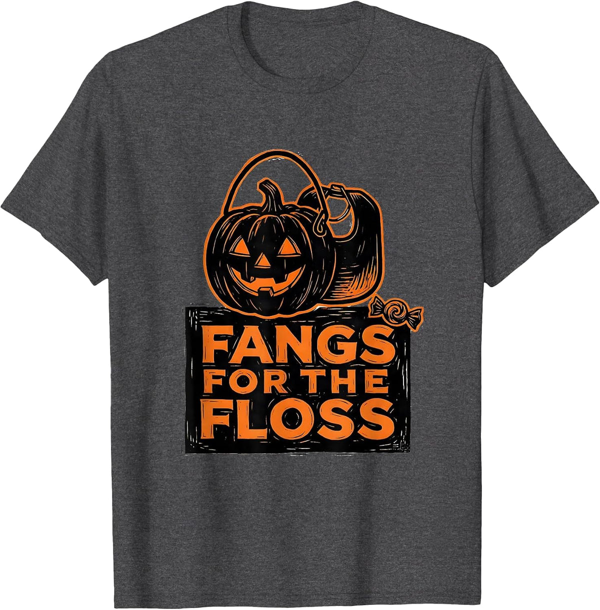 Fangs For The Floss Funny Dental Hygienist Halloween Pun T-Shirt - Dark Heather Grey