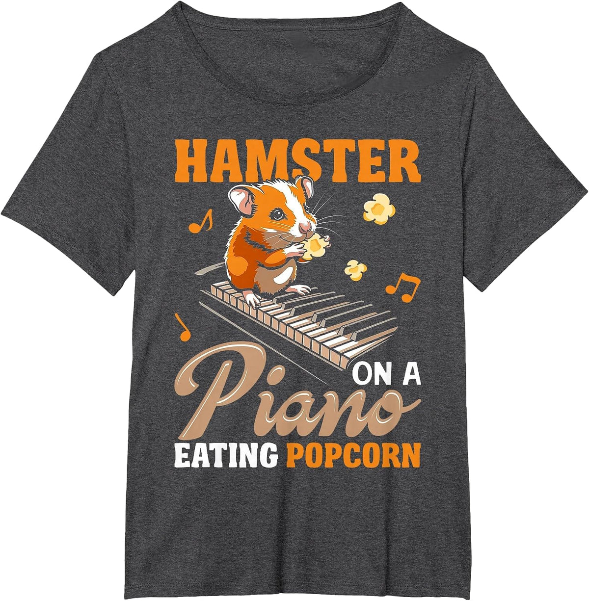 Funny Hamster On A Piano Eating Popcorn T-Shirt - Dark Heather Grey