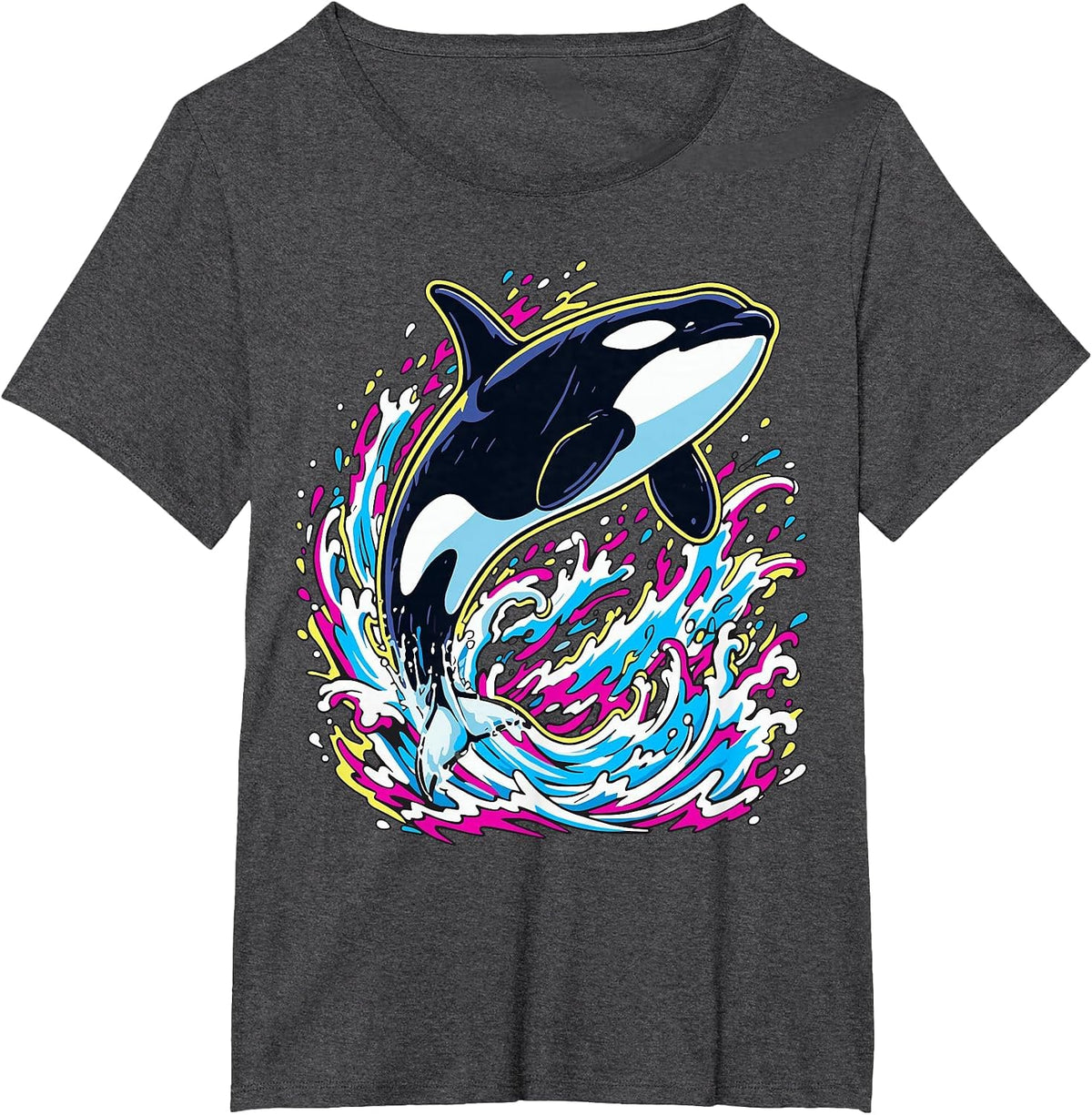 Colorful Animal Ocean Orca Killer Whale T-Shirt - Dark Heather Grey