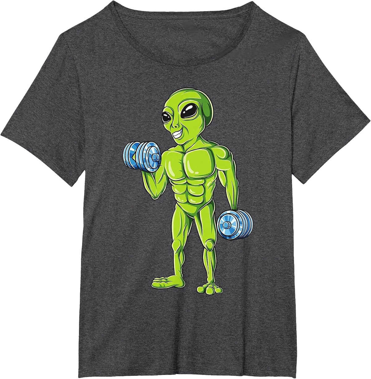 Bodybuilding Funny Workout Gym Weightlifting Fitness Alien T-Shirt - Dark Heather Grey