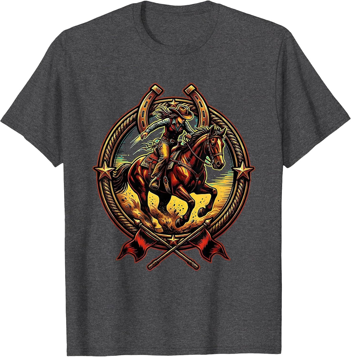 Barrel Racer Leaning Into The Turn Rodeo Design T-Shirt - Dark Heather Grey