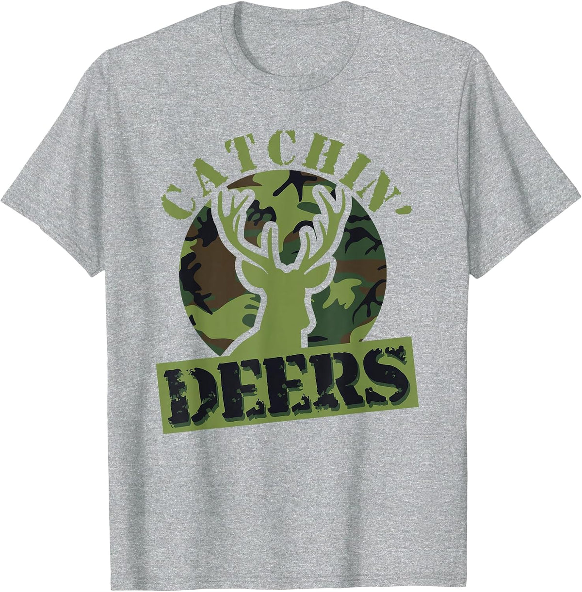 Funny Catchin' Deers T-Shirt - Heather Grey