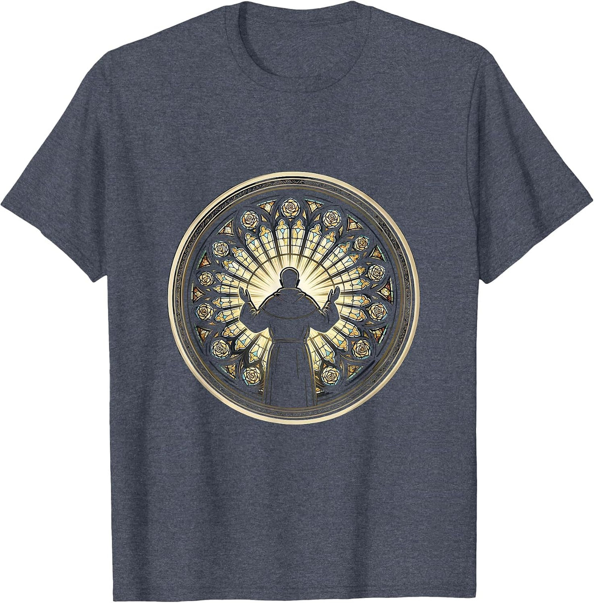 Robed Figure Stained Glass Window Illustration T-Shirt - Heather Blue