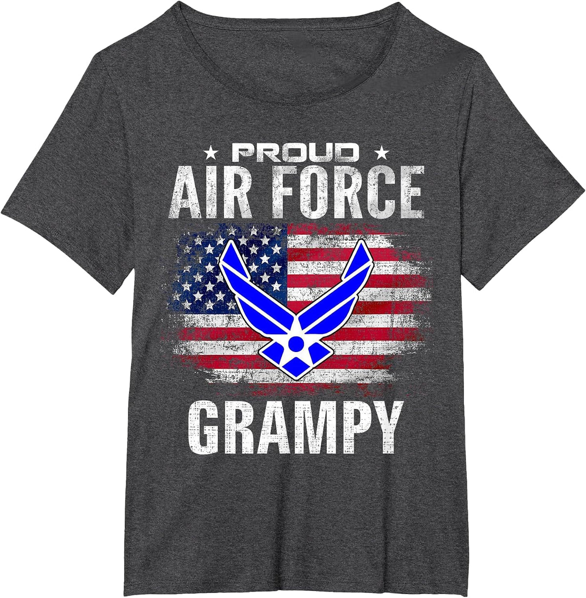 Proud Air Force Grampy with American Flag for Veteran T-Shirt - Dark Heather Grey
