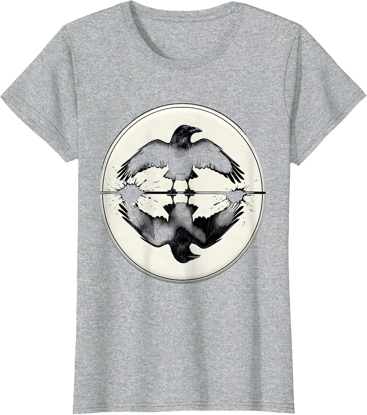 Women's Crow Reflection Upside Down in Still Water T-Shirt - Heather Grey
