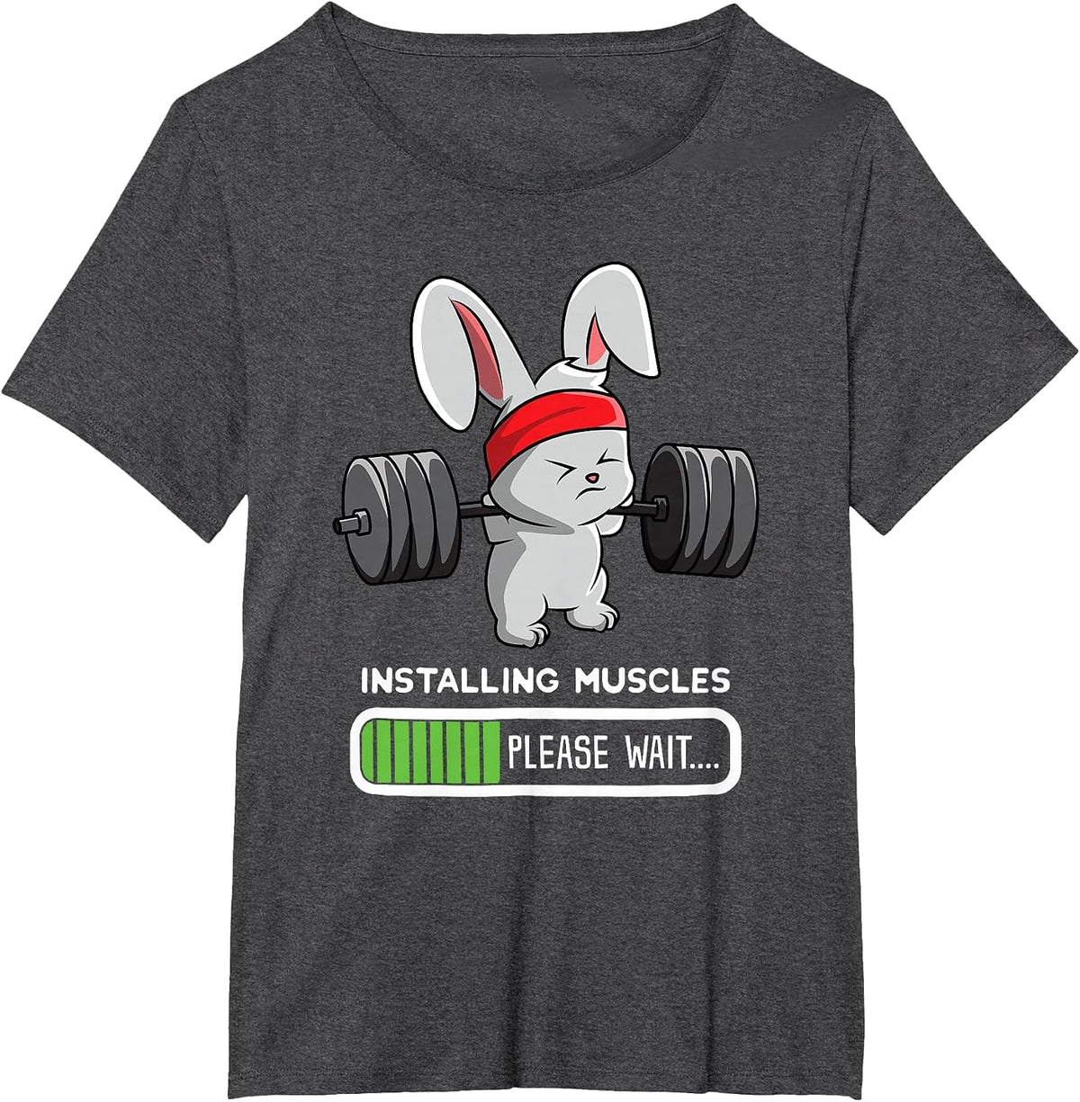 Bunny Gym Rabbit Weights Installing Muscles T-Shirt - Dark Heather Grey