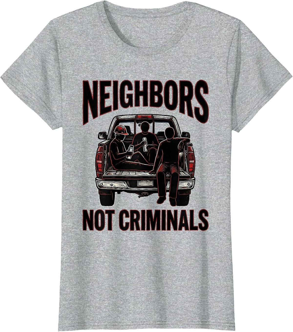 Neighbors Not Criminals Linocut Political Debate Activist T-Shirt - Heather Grey