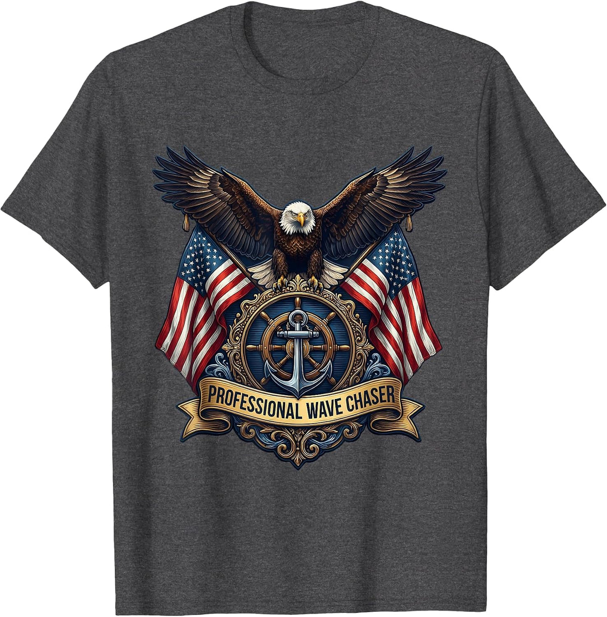 Professional Wave Chaser Sailor Design T-Shirt - Dark Heather Grey