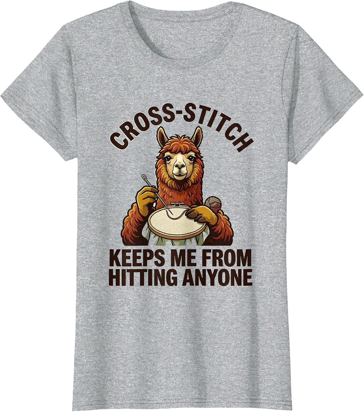Cross-Stitch Keeps Me From Hitting Anyone Funny T-Shirt - Heather Grey