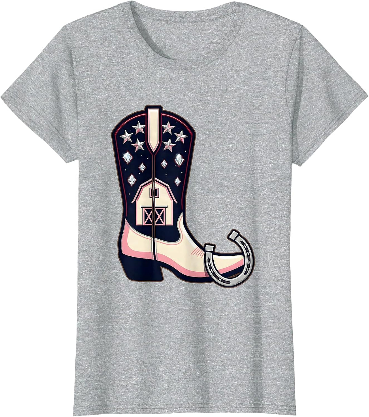 Women's Barn Silhouette Starry Night 90s Country Graphic T-Shirt - Heather Grey
