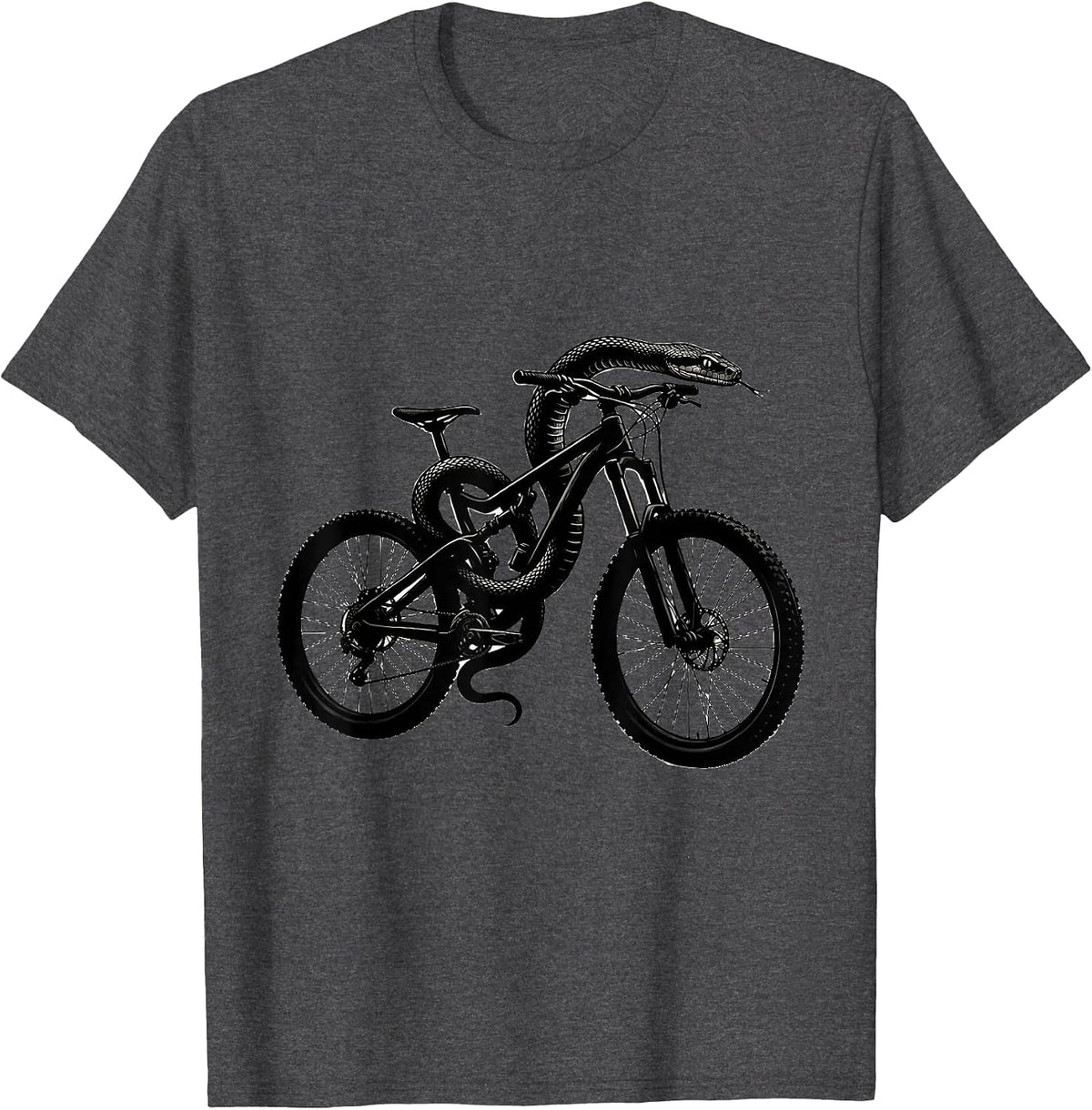 Snake Coiled Around Mountain Bike Frame Graphic T-Shirt - Dark Heather Grey