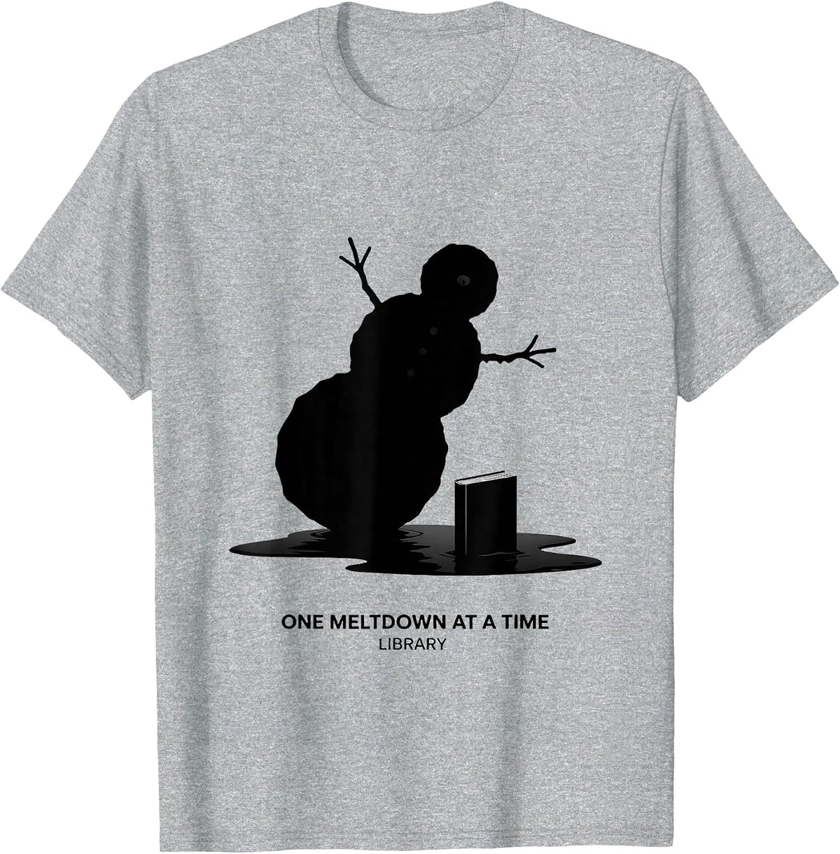 Men's One Meltdown At A Time Library Teacher Christmas Snowman T-Shirt - Heather Grey
