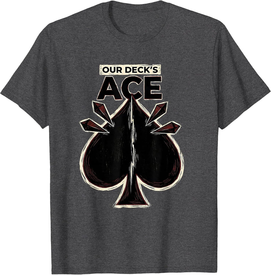 Men's Our Deck's Ace Linocut Poker Couple Halloween Costume T-Shirt - Dark Heather Grey
