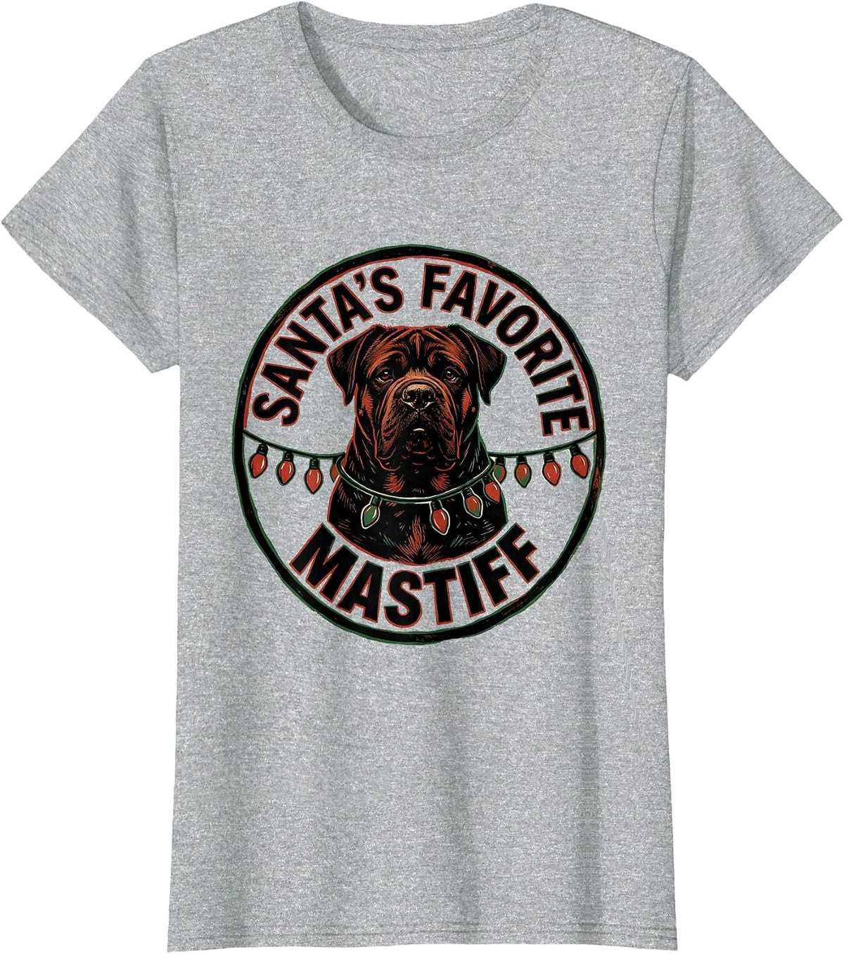 Women's Santa's Favorite Mastiff Christmas Pajama Dog Lover Gift T-Shirt - Heather Grey