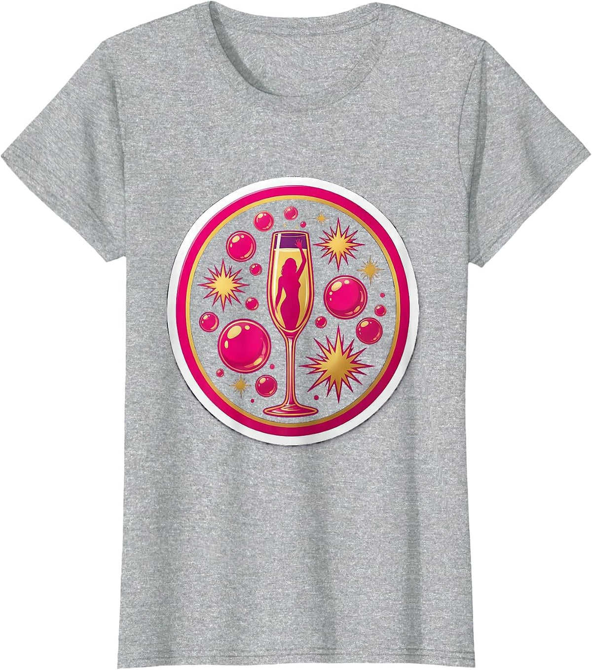 Birthday Girl Champagne Glass Silhouette Graphic T-Shirt - Heather Grey