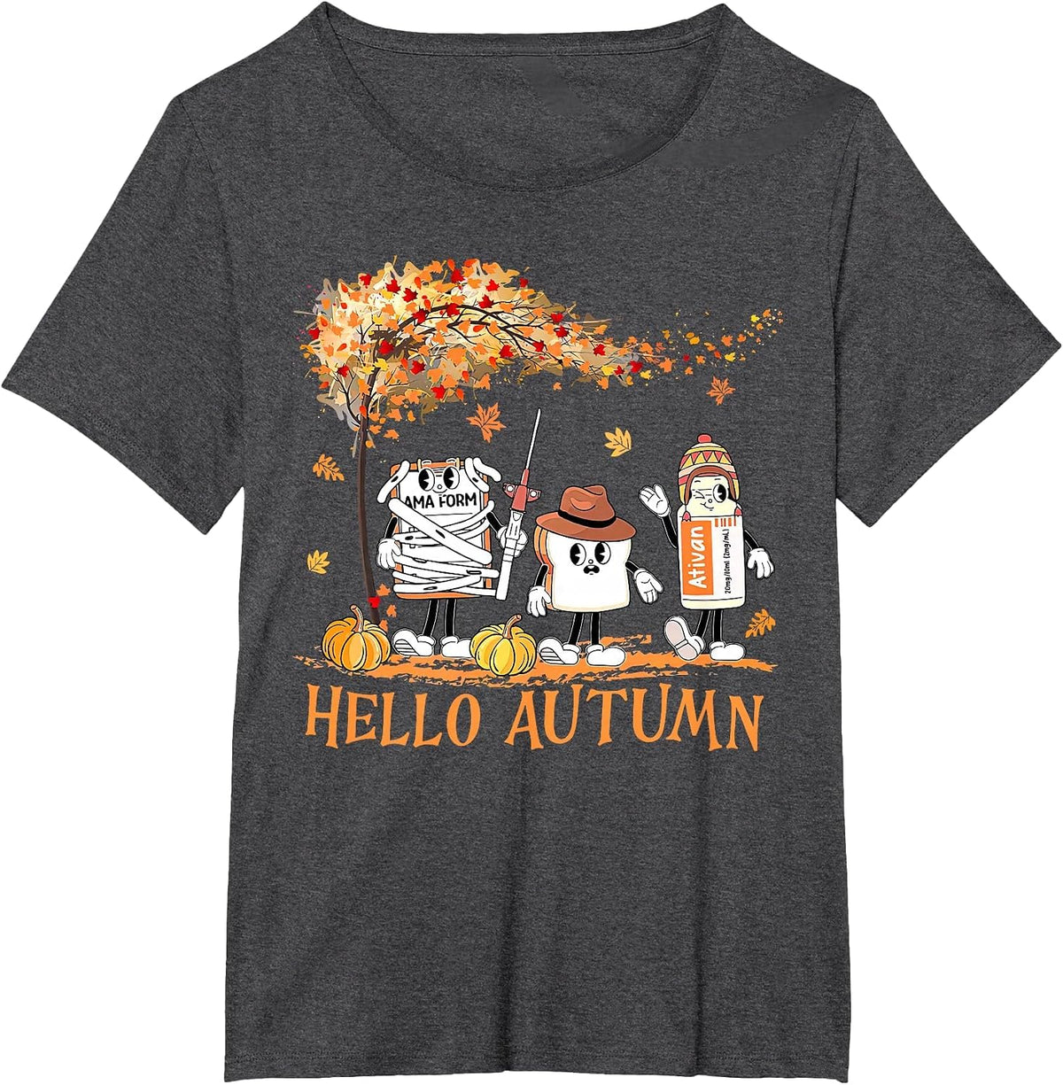 Hello Autumn Emergency Room ER Nurse Thanksgiving Fall Vibes T-Shirt - Dark Heather Grey