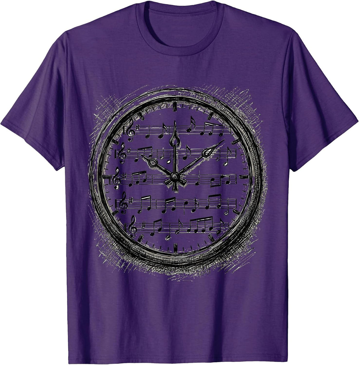 Music Teacher Clock Musical Staff Illustration T-Shirt - Purple