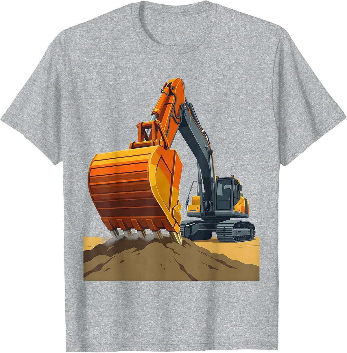 Men's Excavator Boom Flat Vector Funny Construction Worker T-Shirt - Heather Grey