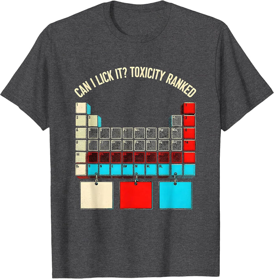 Men's Can I Lick It Toxicity Ranked Funny Chemistry Teacher T-Shirt - Dark Heather Grey