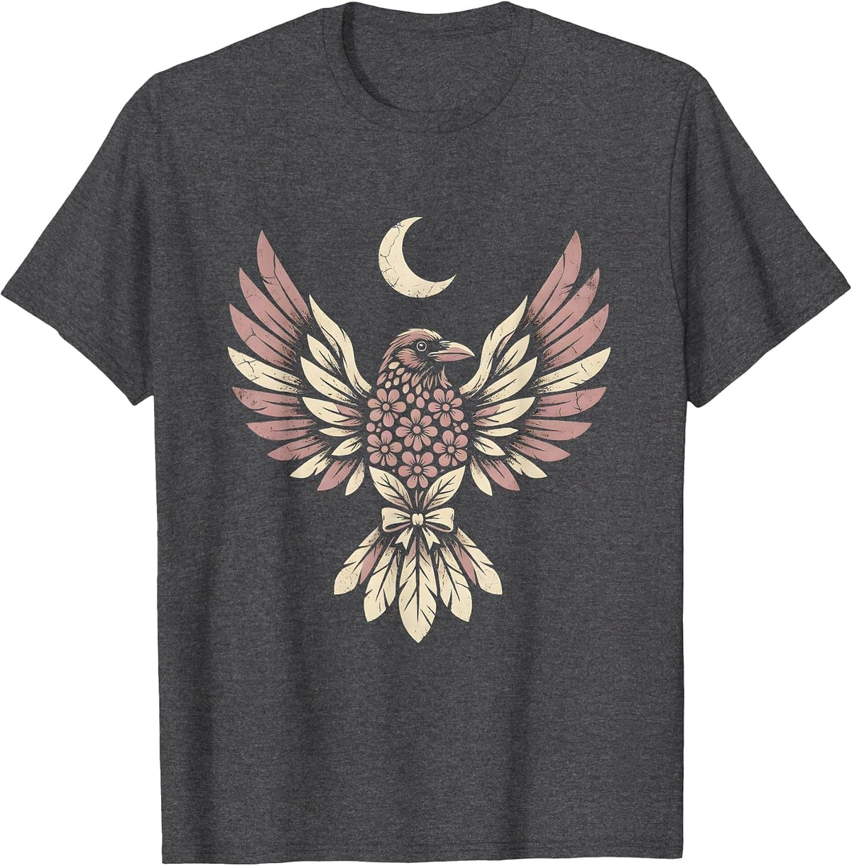 Halloween Crow Transformation Graphic Tee T-Shirt - Dark Heather Grey