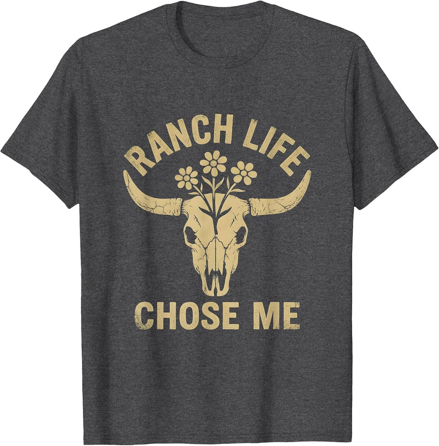 Men's Ranch Life Chose Me Cowgirl Design T-Shirt - Dark Heather Grey